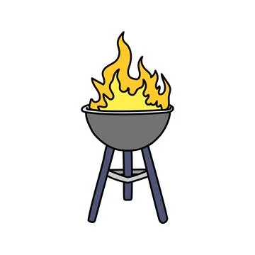 Barbecue grill burning with large flames on white background Stock Illustration