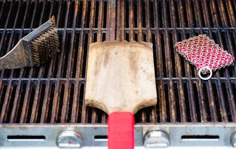 Barbecue Grill Cleaning Tools Setup Stock Photos