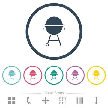 Barbecue grill with cover solid flat color icons in round outlines Stock Illustration