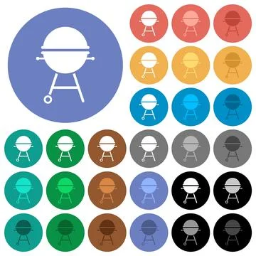 Barbecue grill with cover solid round flat multi colored icons Stock Illustration
