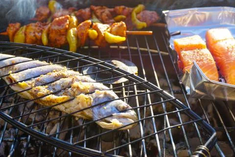Barbecue grill evening Stock Photos
