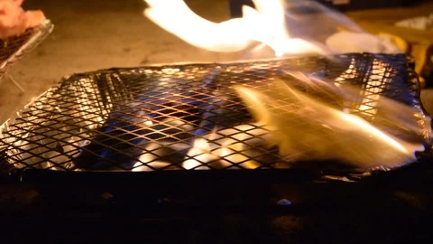 Barbecue grill with fire on the beach. Stock-Footage 96772389