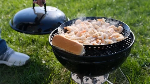 Barbecue Grill with Fire on Nature Stock Footage 107499396