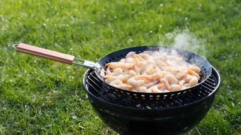 Barbecue Grill with Fire on Nature Stock Footage 107499397