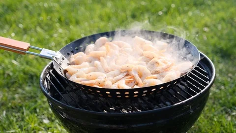 Barbecue Grill with Fire on Nature Stock Footage 107499704