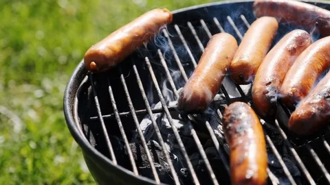 Barbecue Grill with Fire on Nature Stock Footage 107502353