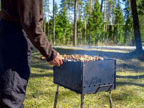 Barbecue grill with fire Stock Photos