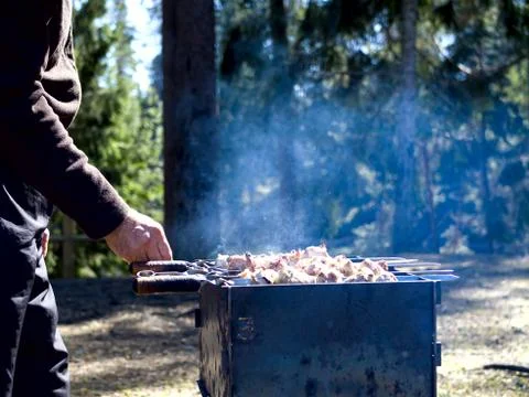 Barbecue grill with fire Stock Photos