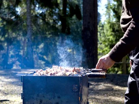 Barbecue grill with fire Stock Photos