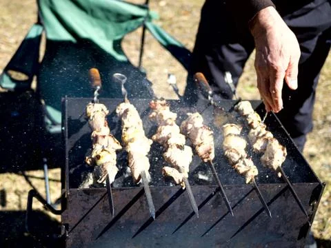 Barbecue grill with fire Stock Photos
