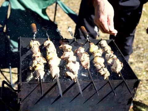 Barbecue grill with fire Stock Photos