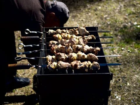 Barbecue grill with fire Stockfoto's
