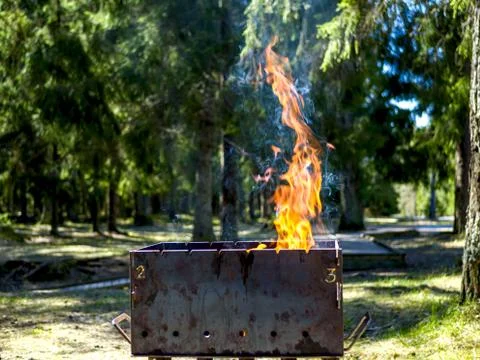 Barbecue grill with fire Stock Photos