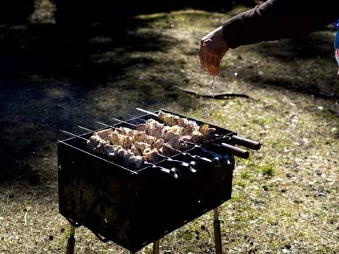 Barbecue grill with fire Stock Photos
