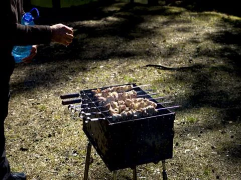 Barbecue grill with fire Stock Photos