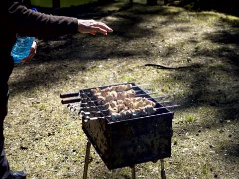Barbecue grill with fire Stock Photos