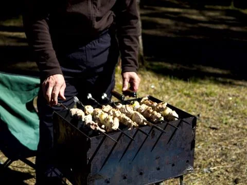 Barbecue grill with fire Stock Photos