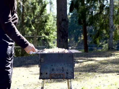 Barbecue grill with fire Stock Photos