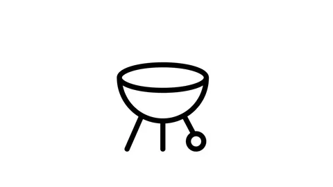 Barbecue grill icon featuring a black line design, symbolizing outdoor cook.. Stock Footage 334853111