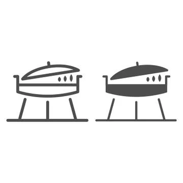Barbecue grill line and solid icon, bbq concept, brazier sign on white Stock Illustration