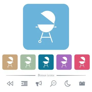 Barbecue grill with open cover solid white flat icons on color rounded square Stock Illustration