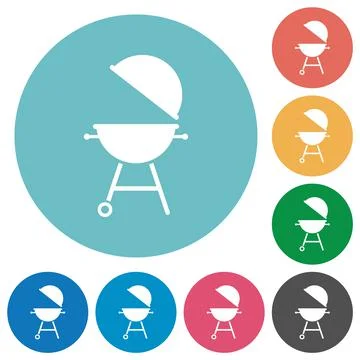 Barbecue grill with open cover solid flat round icons Stock Illustration