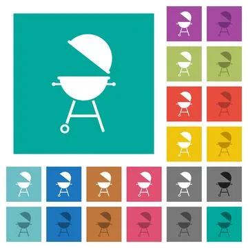Barbecue grill with open cover solid square flat multi colored icons Stock Illustration