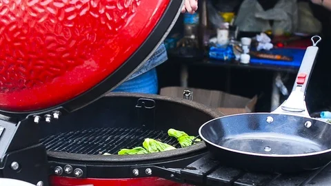 Barbecue grill in red  kettle Stock Footage 96344001