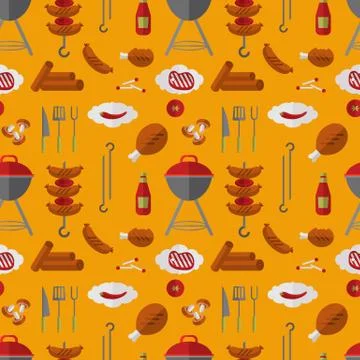 Barbecue grill seamless pattern in flat style Illustrazione stock