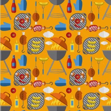 Barbecue grill seamless pattern in flat style Illustrazione stock
