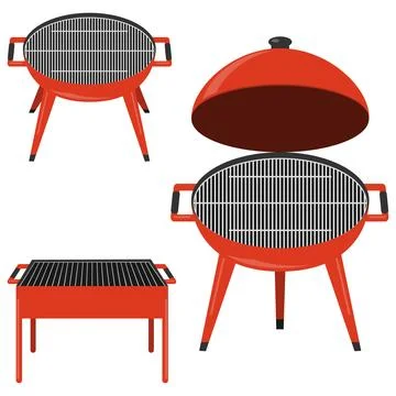 Barbecue grill. Set of realistic barbecues in red. Vector barbecue Stock Illustration