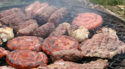 Barbecue grill smoke Stock Footage 12302098