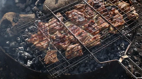 Barbecue on the grill with smoke Stock Footage 53812415