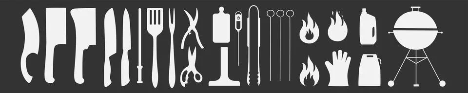 Barbecue, grill tools set. Vector stock illustration isolated on black Stock Illustration