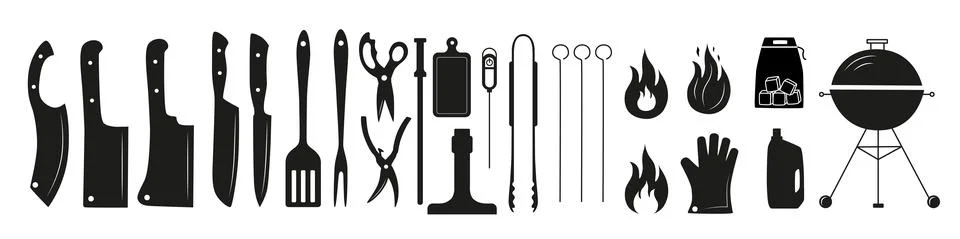 Barbecue, grill tools set. Vector stock illustration isolated on white Stock Illustration