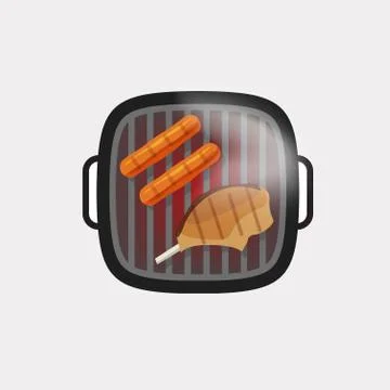 Barbecue grill vector icon, bbq grilled meat steak, hot sausages Stock Illustration