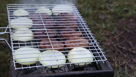Barbecue Grill with Vegetables Stock Footage 73871086