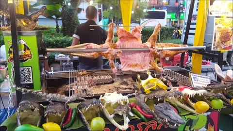 Barbecue grilled crocodile Stock Footage 132861712