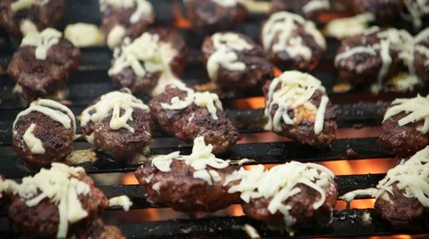 Barbecue grilling meatballs Stock Footage 55768879