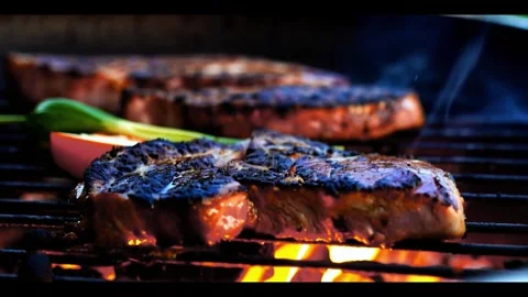 Barbecue Grilling Steaks Stock Footage 284208193