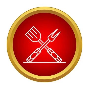 Barbecue grilling tools spatula and fork red icon Stock Illustration
