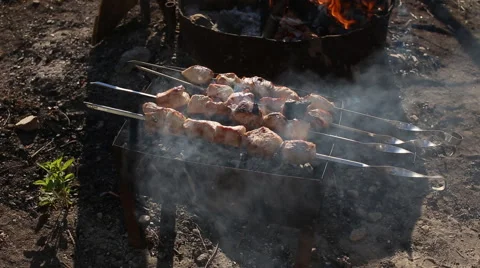 Barbecue grliling shish kebab Stockbeeldmateriaal 53875209