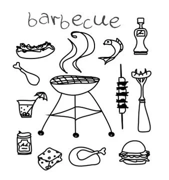 Barbecue icon doodle set Stock Illustration