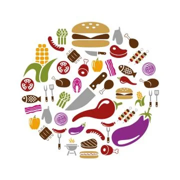 Barbecue icons in circle Stock Illustration