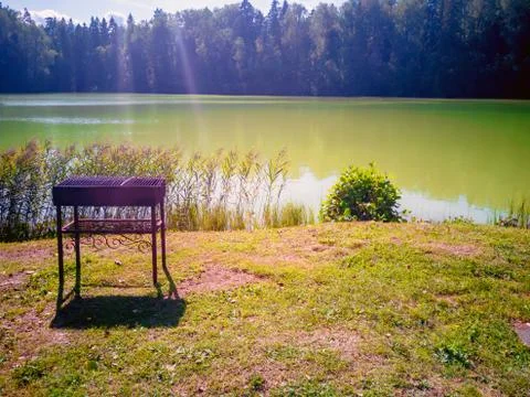 Barbecue on the lake Stock Photos