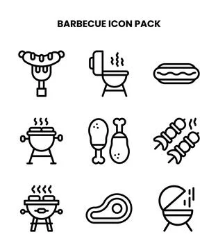 Barbecue Line Bundle Icons Pack Stock Illustration