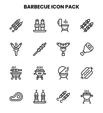Barbecue Line Icons Pack Stock Illustration