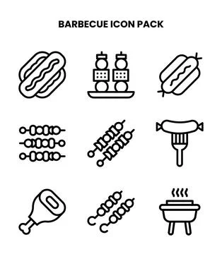 Barbecue Line Set Icons Pack Stock Illustration