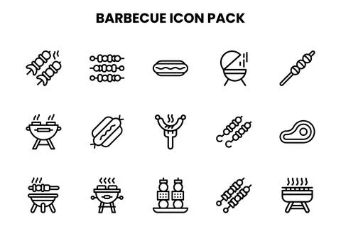 Barbecue Line Vector Icons Pack Stock Illustration