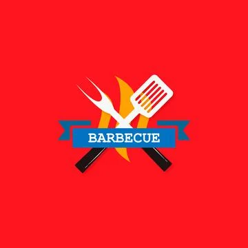 Barbecue logo stylish flat design, red background Stock Illustration